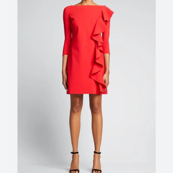 Chiara Boni Bertille Cascading Ruffle Dress 3/4 Sleeves Orange Sz 42/M - Picture 1 of 6